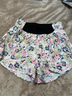 Senita Athletics Floral Run Shorts with Black Elastic Waistband